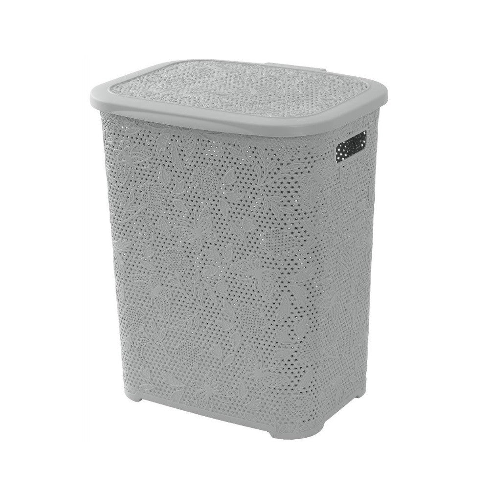 Plastic laundry basket 50 liters Flower gray