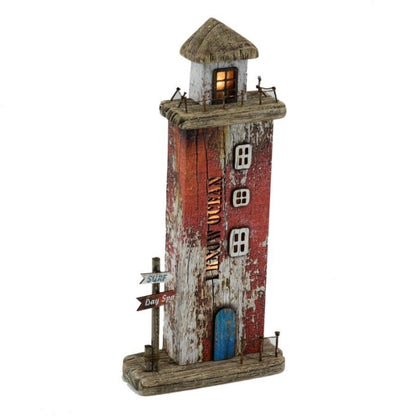 Sea decoration Lighthouse in red wood with LED cm 16x6,5x34h