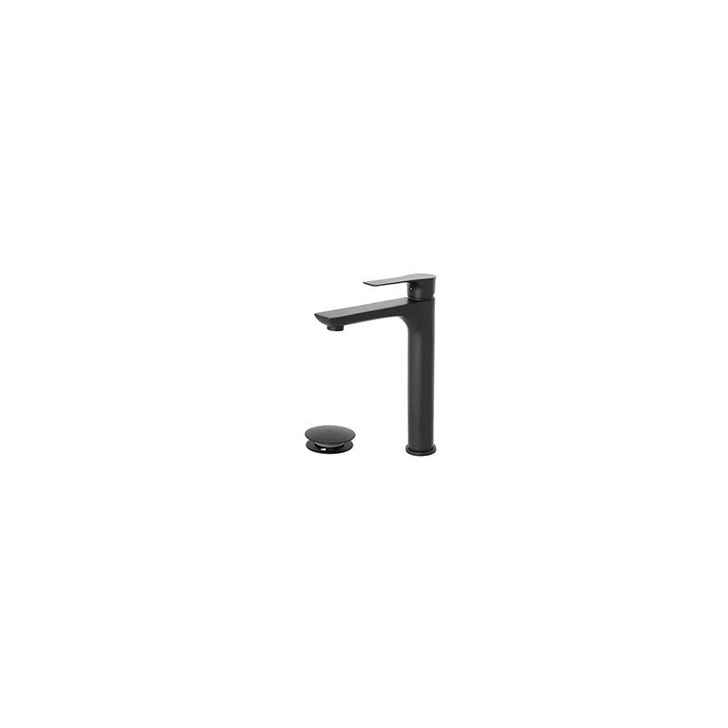 Mezclador Monomando Alto Para Lavabo Negro Con Desagüe Clic/Clac Flat Line