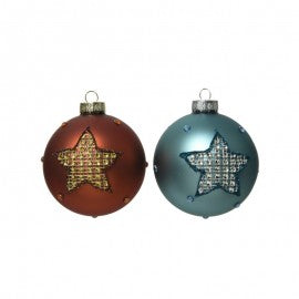 Christmas glass ball with glittery star Blue Amber 8 cm 1 pcs