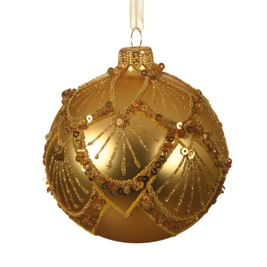 Gold-colored Christmas ball with embossed decorations Ø8 cm