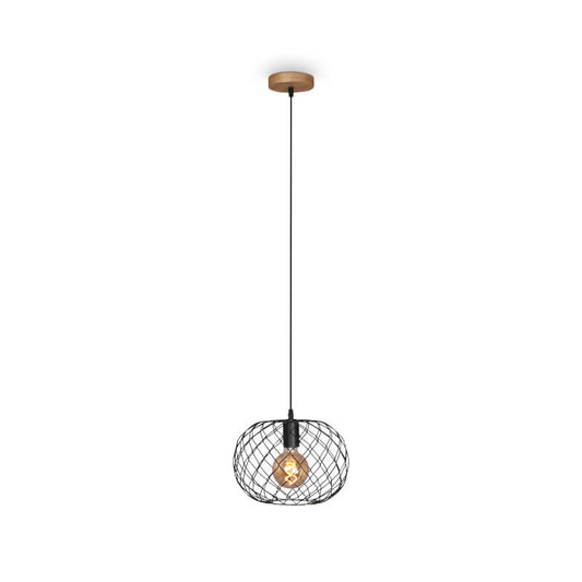 Suspension lamp Ø 30 cm, 40 W, black and wood