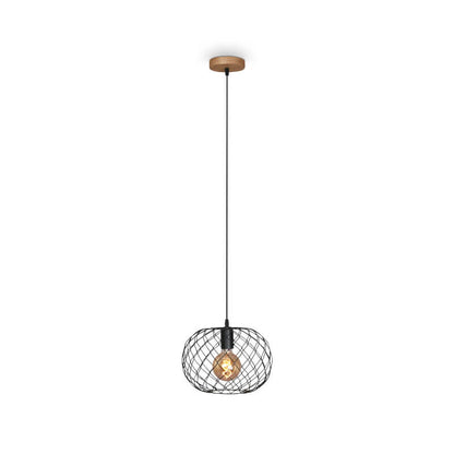 Suspension lamp Ø 30 cm, 40 W, black and wood