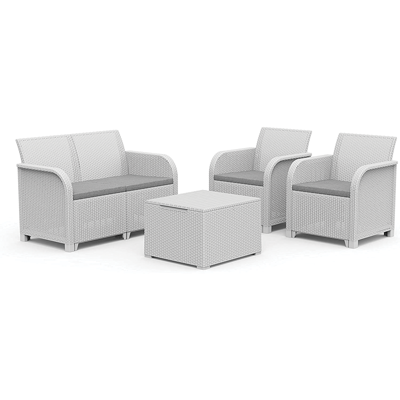 Conjunto Keter 2 Sillones + Sofá + Mesa contenedora ROSALIE LOUNGE blanco