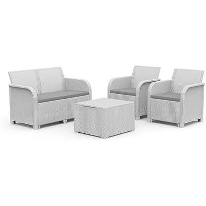 Conjunto Keter 2 Sillones + Sofá + Mesa contenedora ROSALIE LOUNGE blanco