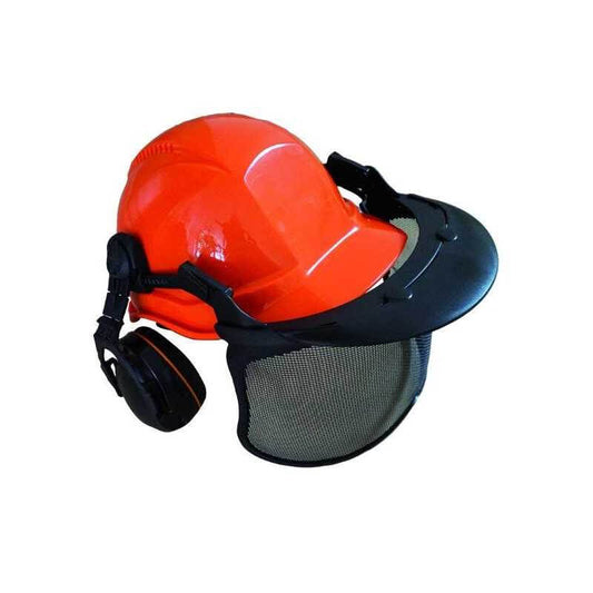 Blinky Jac safety helmet with headphones and orange visor