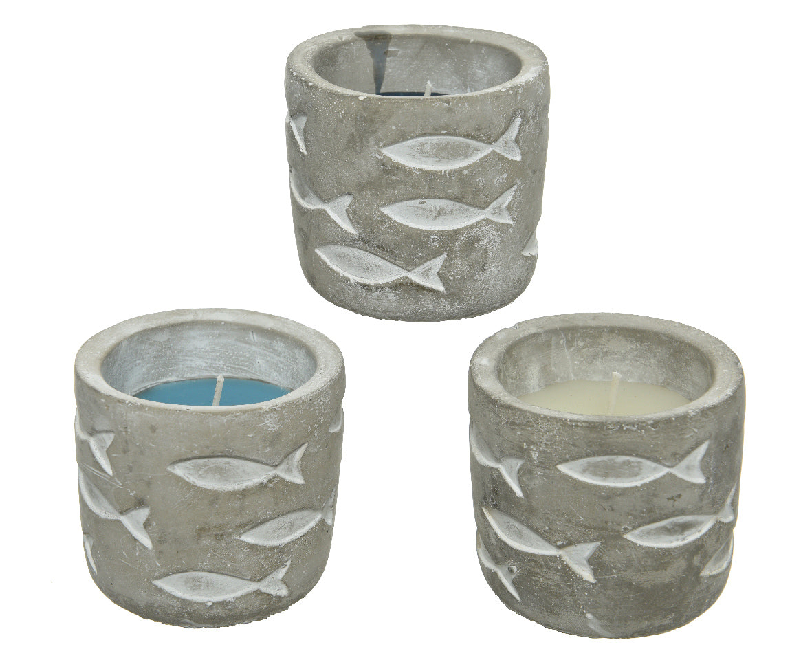 Citronella wax candle with concrete pot for outdoor use