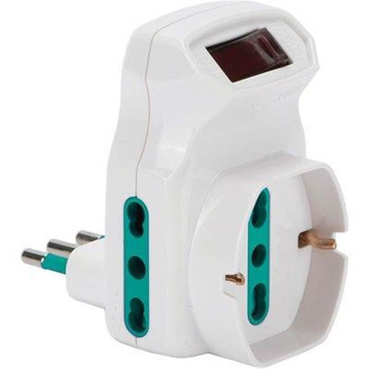 Adaptador triple 10A Schuko 10/16A FME blanco con interruptor térmico