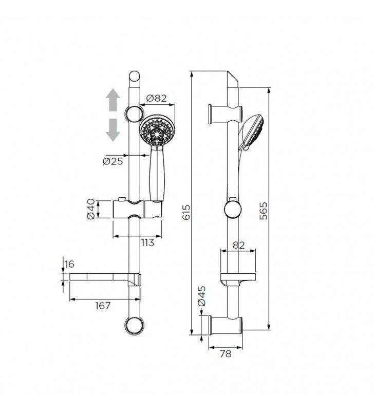 Tango Series Sliding Rail with 5 Jets, Chrome