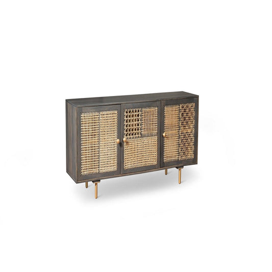 Moderne dunkelgraue Rattan-Gold-Kommode 160 x 38 x H 75 cm