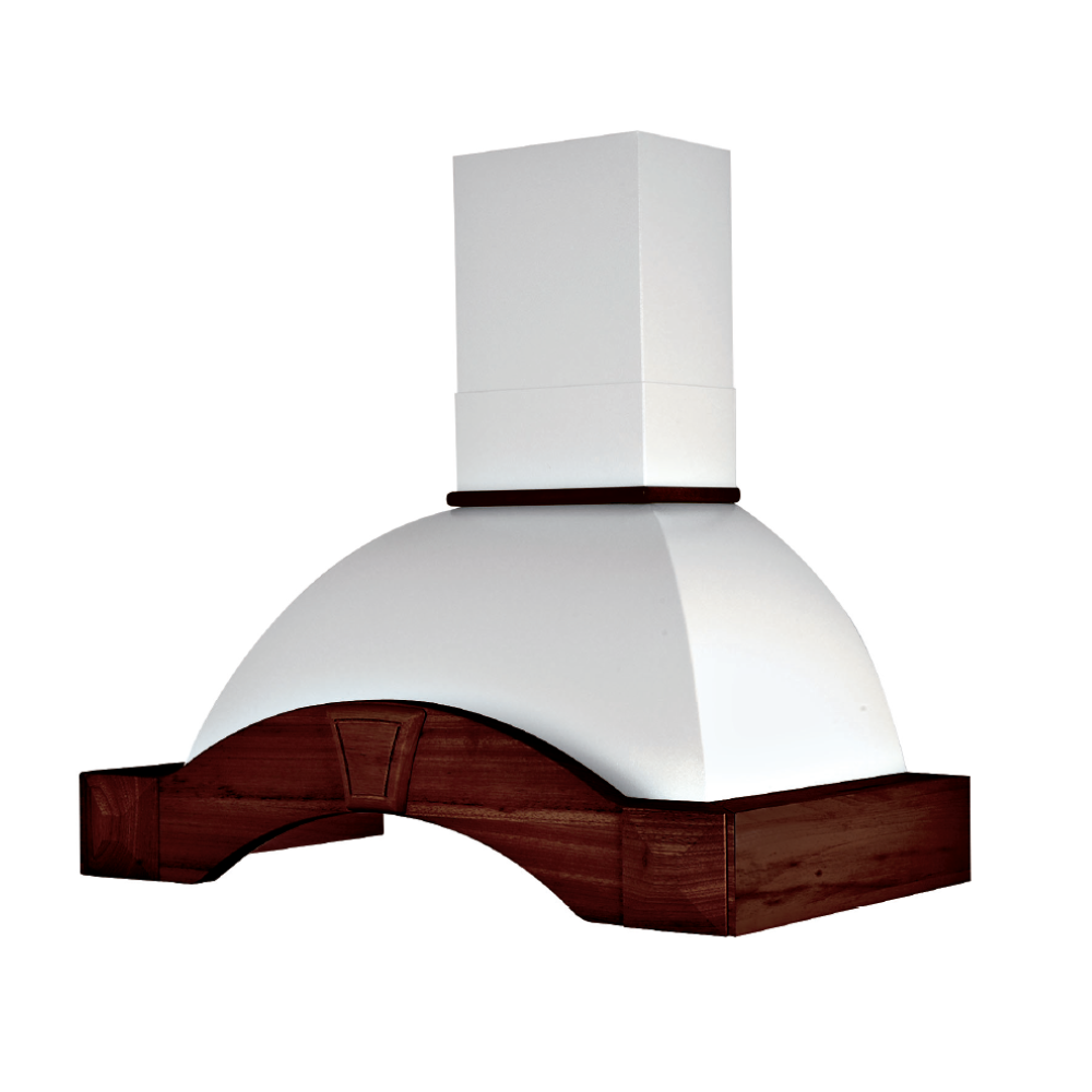 Campana de cocina rústica GAIA blanca con estructura de madera taracea color tabaco 90 cm