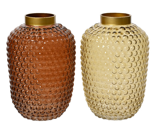 Glass Vase with Gold Sprayed Rim, 2 Assorted Colors, H 30 x Ø 20 cm