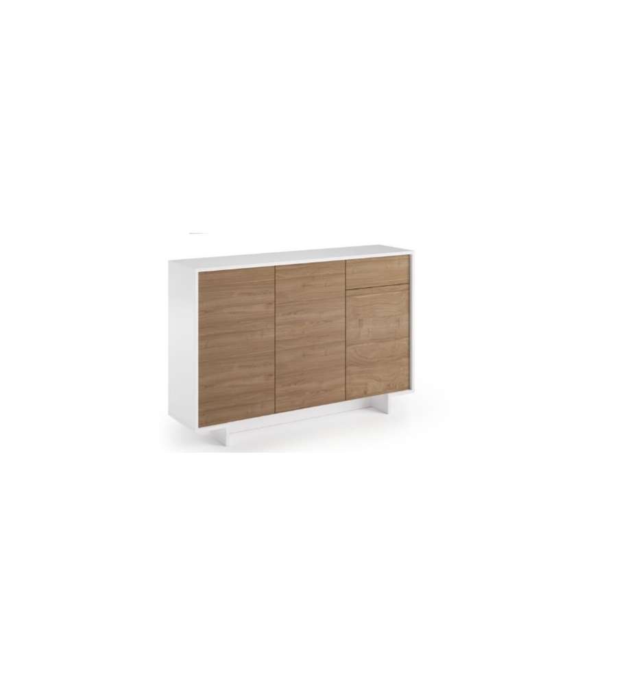 Slim sideboard with 3 doors, drawer and three internal shelves in white walnut