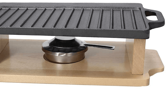 Grill Plate + Wooden Base 33x20x11h cm in Black Cast Iron