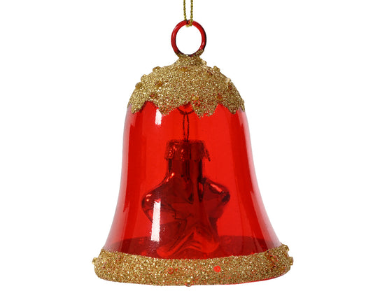 Transparent Glass Bell with Gold Glitter and Beads