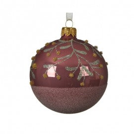 Christmas ball in glass Rosa Velvet with Berries branch 8 cm