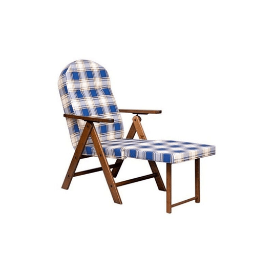 Amalfi-Sessel mit blauer Tartan-Fußstütze