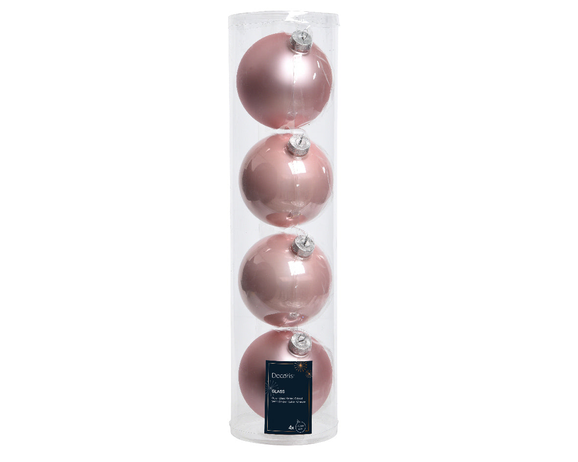 Box of 4 pink Christmas baubles ø 10 cm