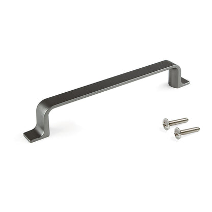 Tirador para mueble Kobe de alta calidad con entreeje de 128mm en zamak titanio de la marca Emuca.