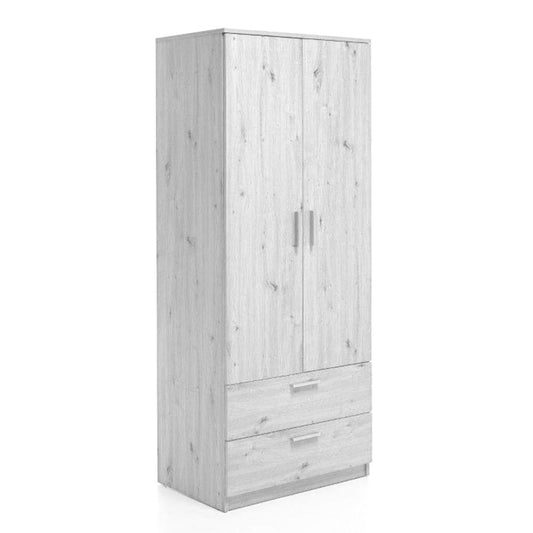 Weißer Chelsea Kleiderschrank mit 2 Türen und 2 Schubladen - 80x53x196H cm