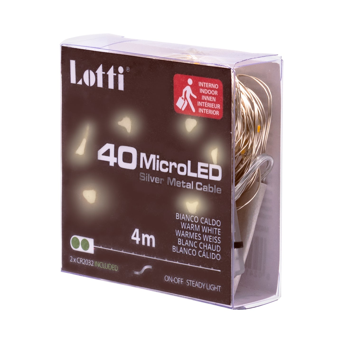 Kette mit 40 MicroLED CR2032 4 m PDQ-Weihnachtslichtern