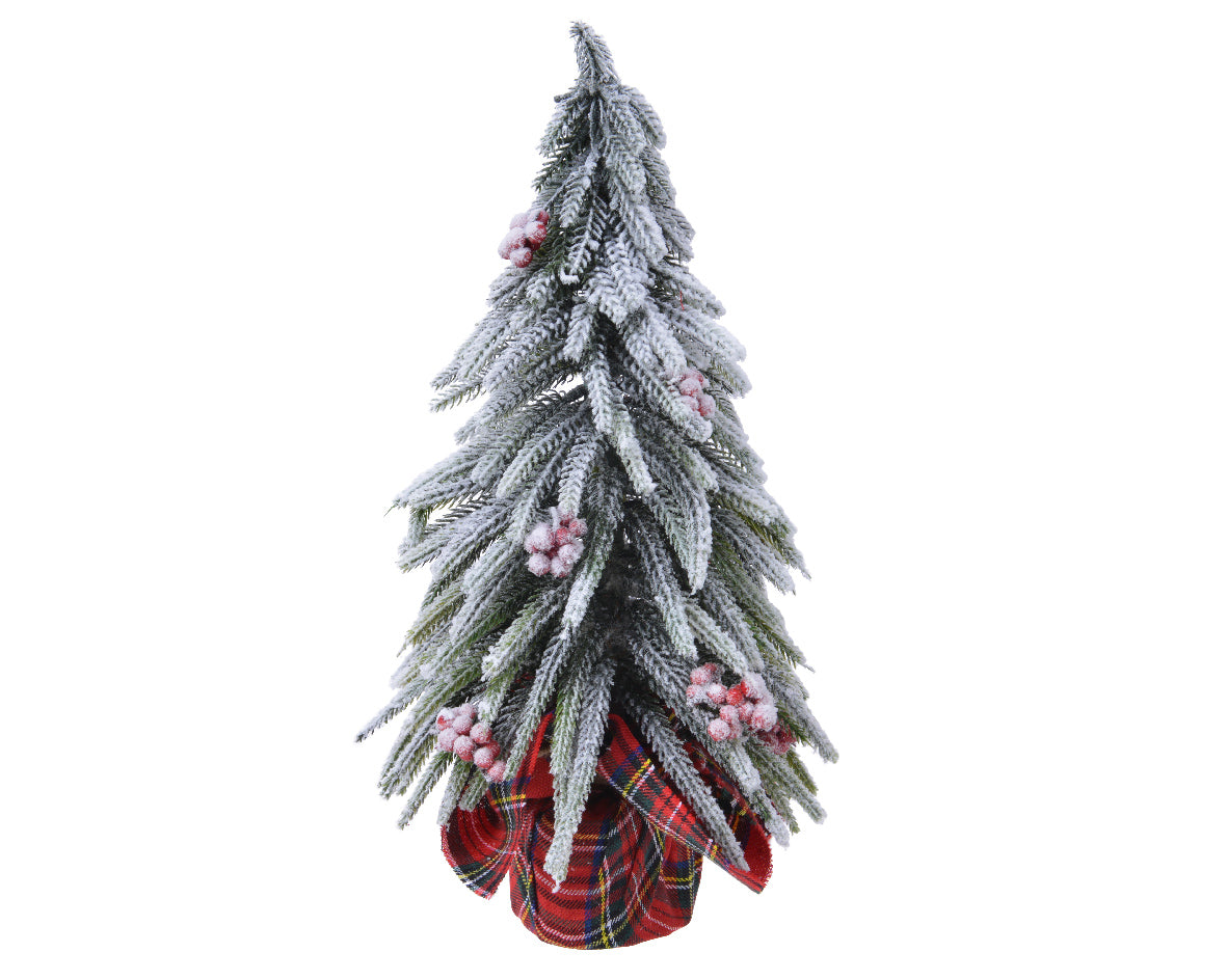 Mini-Weihnachtsbaum mit verschneiten roten Beeren für Zuhause H 20 x Ø 12 cm