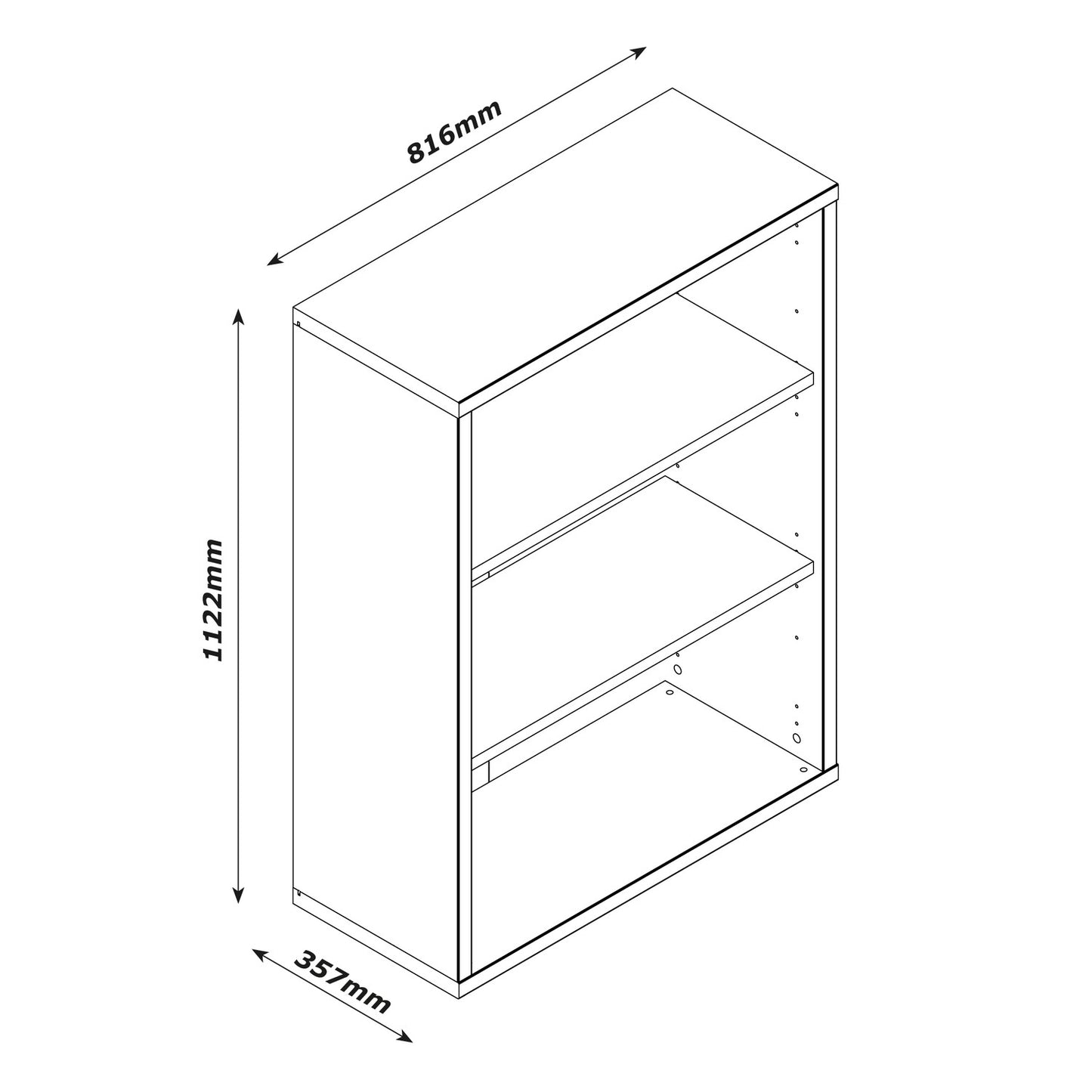 Low Bookcase with 2 Adjustable Shelves - 111.90 cm x 81.60 cm x 35.70 cm