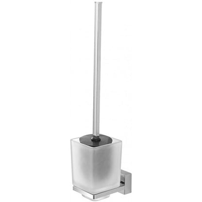 Toilet brush holder Feridras in chromed velvet and satin glass with adhesive and screws