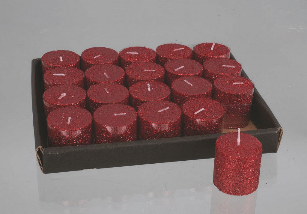 Vela cilíndrica Display 4X4cm Decoración navideña con purpurina roja