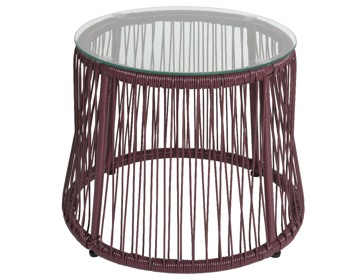 Salento coffee table in wicker plus purple outdoor glass