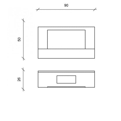 Wall-mounted Design Bioethanol Fireplace - Black - 90cm x 26cm x 50cm