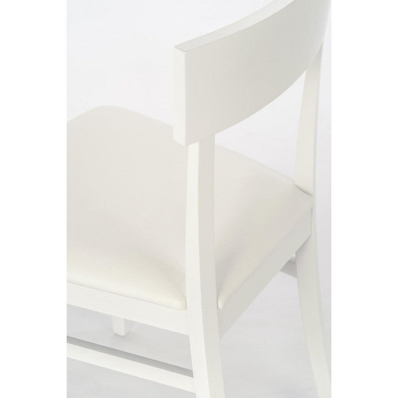 Silla de madera lacada blanca con asiento de similpiel 445xh. 82 cm