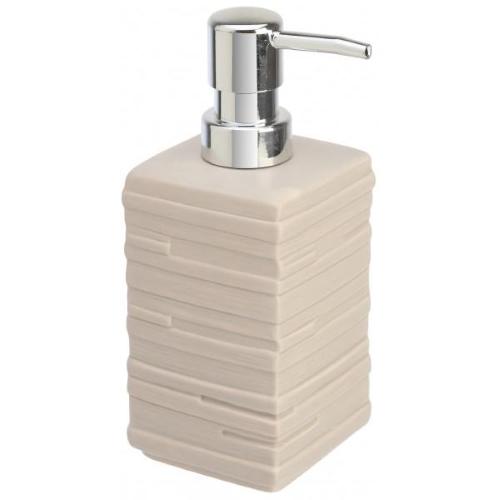 Elegante dosificador de jabón líquido para baño de cerámica Beige con un diseño moderno: modelo Brik.