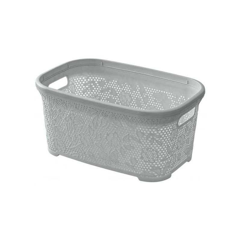 Gray Laundry Basket With Flower Pattern, 27Lt