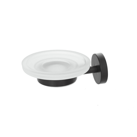 Round Bathroom Soap Dish Wall Accessory In Matt Black Steel And Satin Glass Chic Black Series