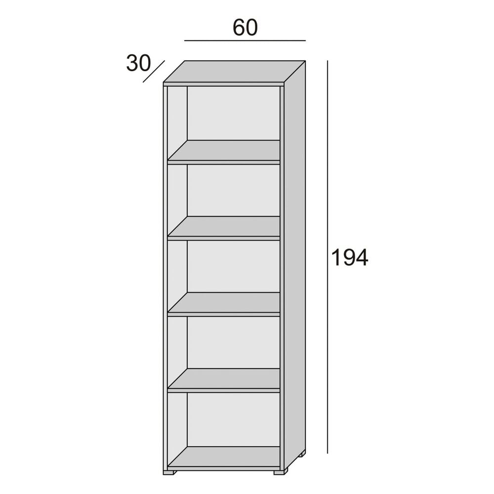 Compact Bookcase With Five Adjustable Shelves, white, concrete background