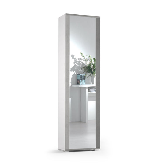 Mueble con puerta con marco de espejo, siete estantes, espejo con marco de hormigón blanco