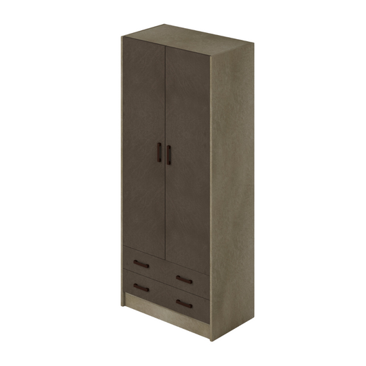 Two-Door Wardrobe with Drawers in Clay Color, Clay Structure, 210x90x52cm