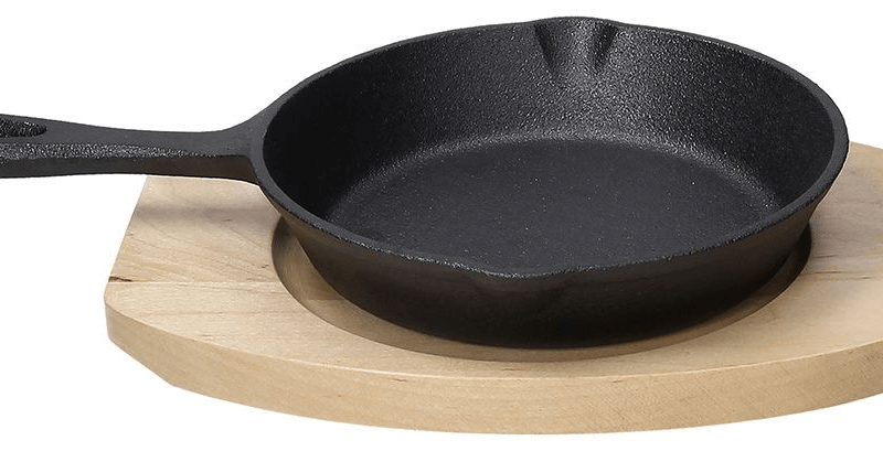 Frying pan and trivet in black cast iron Fusion line