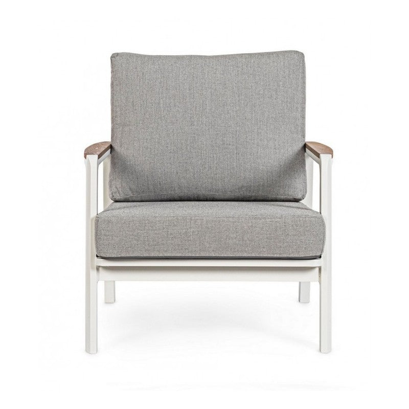 Sillón de Exterior de Aluminio-Madera con Cojín Blanco