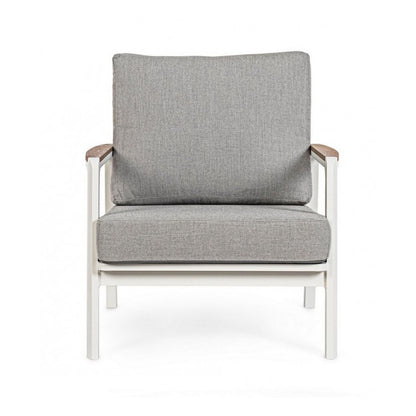 Sillón de Exterior de Aluminio-Madera con Cojín Blanco