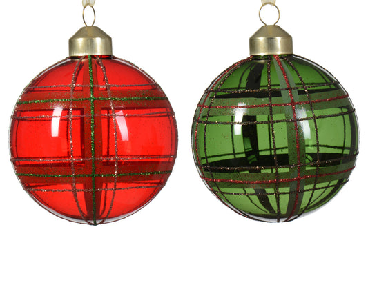 Assorted Color Transparent Glass Christmas Ball with Crossed Line Glitter ø 8cm