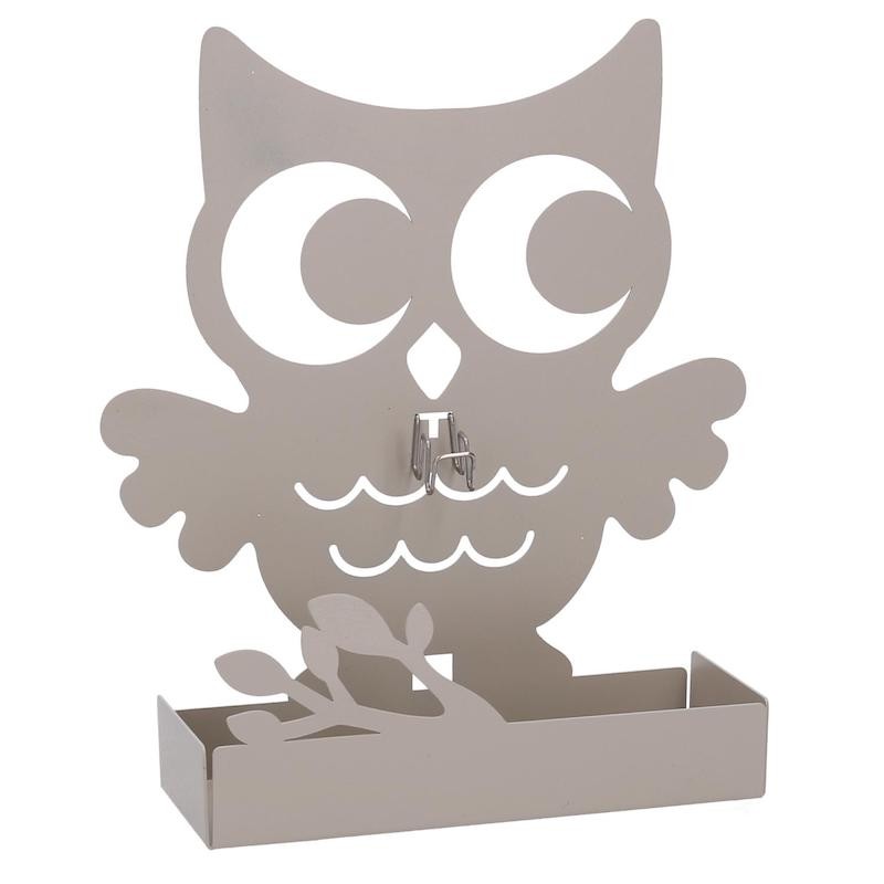 Taupe metal owl holder cm17x5h19