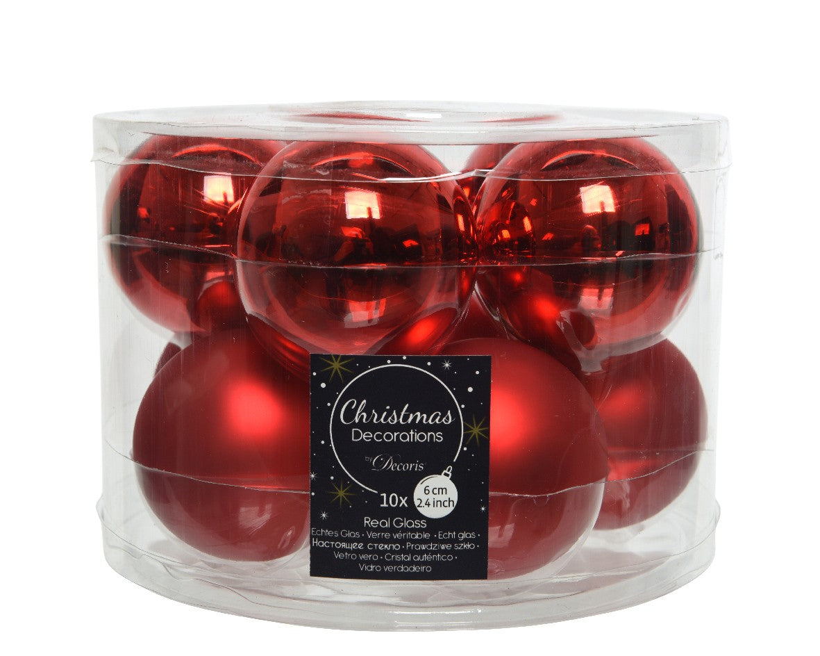 Christmas glass ball Red Assorted 6 cm Box 10 pieces