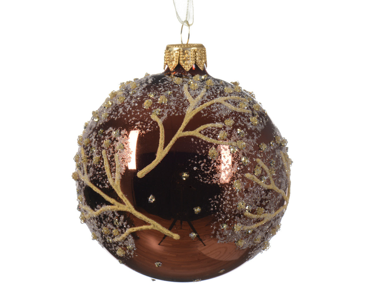 8cm Coffee Colored Glass Globe Christmas Ornament with Snowy Trees