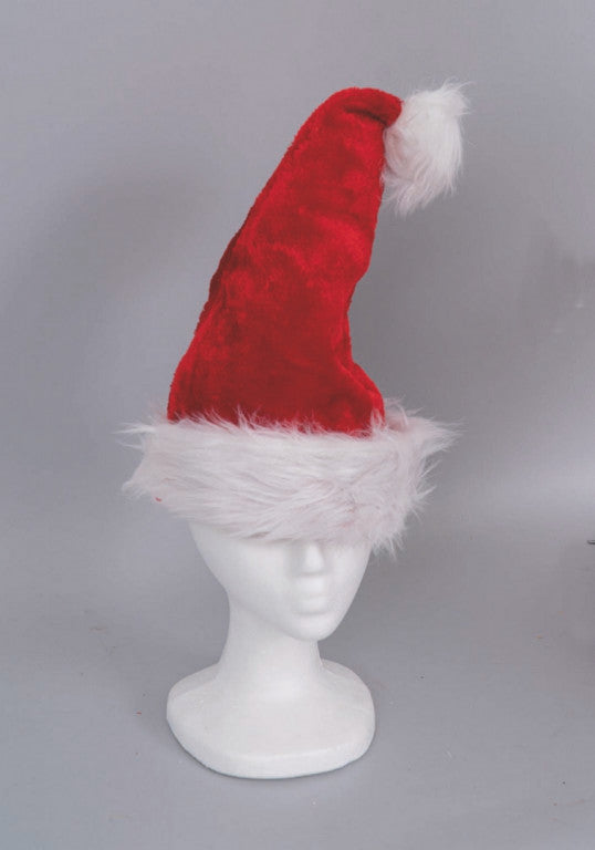 Gorro De Terciopelo Rojo Cm.30X44 C/Borde Y Pompón De Felpa Blanco Bst Decoración Navideña