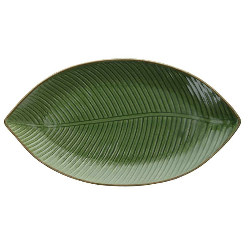 Stoneware leaf plate 34 cm x 18 cm x h 3 cm green stoneware