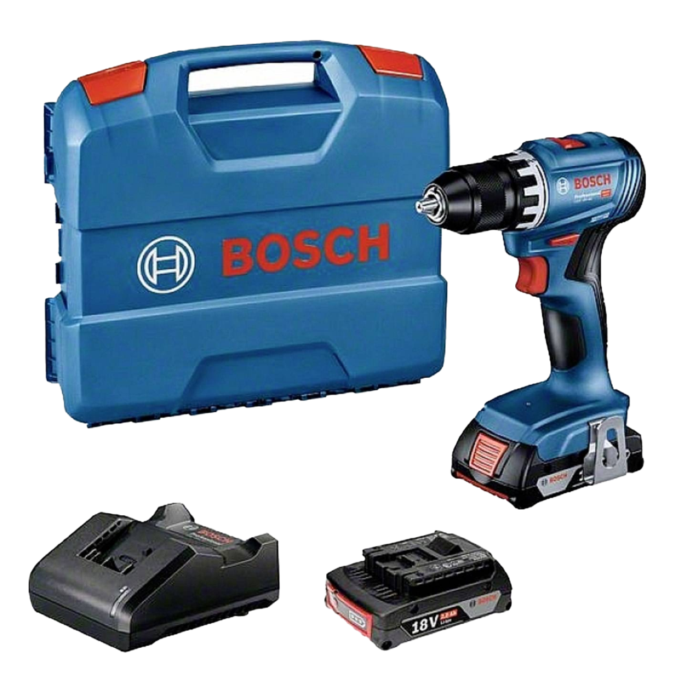 Professioneller Bosch 18V/2.0Ah Li-Ion Akku-Bohrschrauber, max. Drehmoment 21Nm, 45Nm, 8mm Schraubendurchmesser