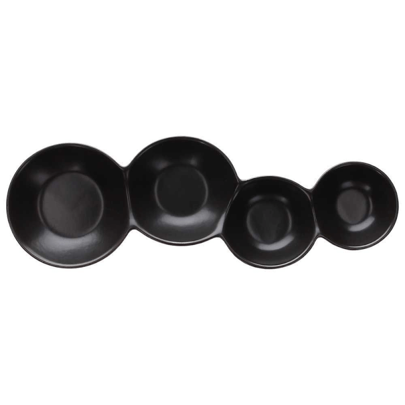 Appetizer dish 4 compartments 28x9x2,5h cm in black porcelain