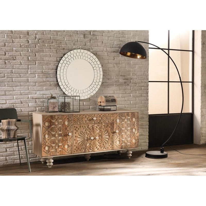 Mango-Holz brauner Sideboard mit 4 Türen, 1 Schublade, 47x160xH. 75 cm